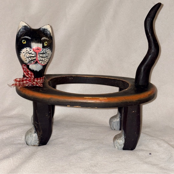 Vintage Folk Art Cat Plant StandPrimitive Americana New England Decor